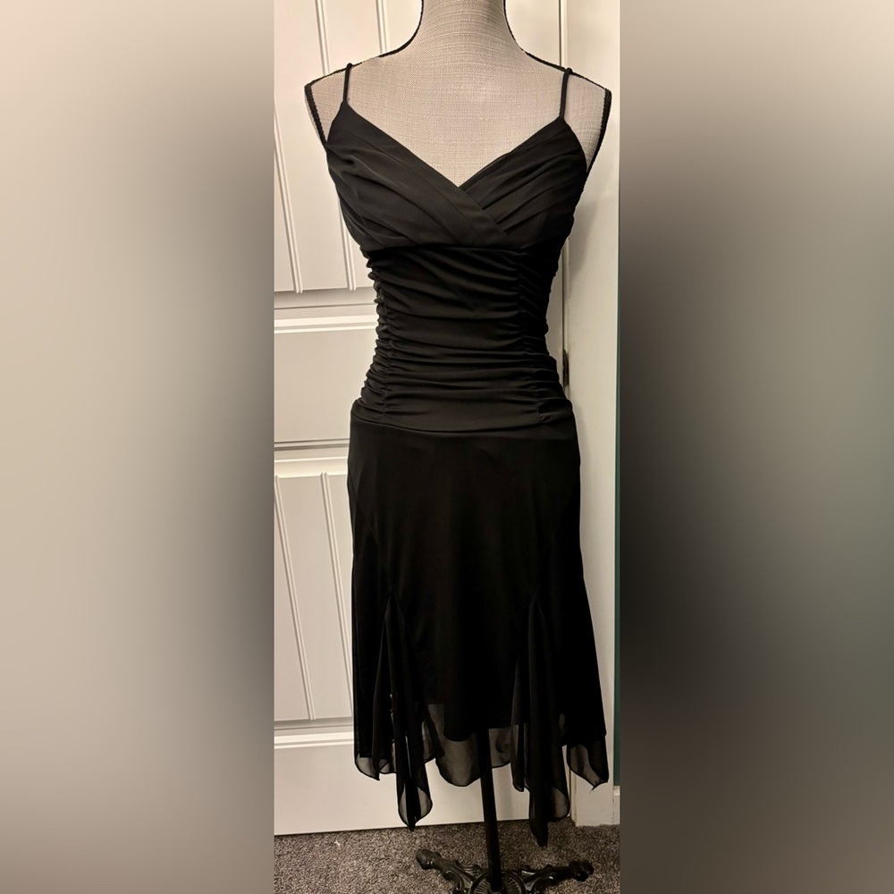 Le Chateau Black Asymmetrical Ruched Cocktail Dress